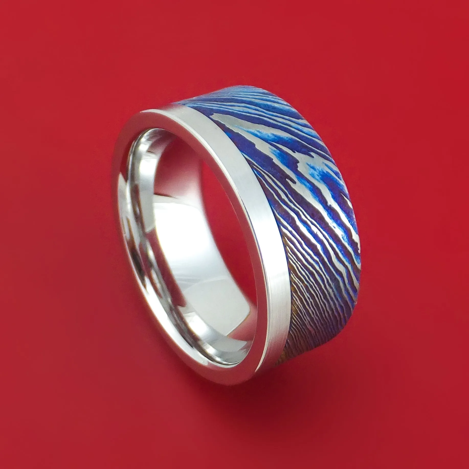 Cobalt Chrome and Kuro-Ti Twisted Titanium Etched and Heat-Treated Ring Custom Made Band