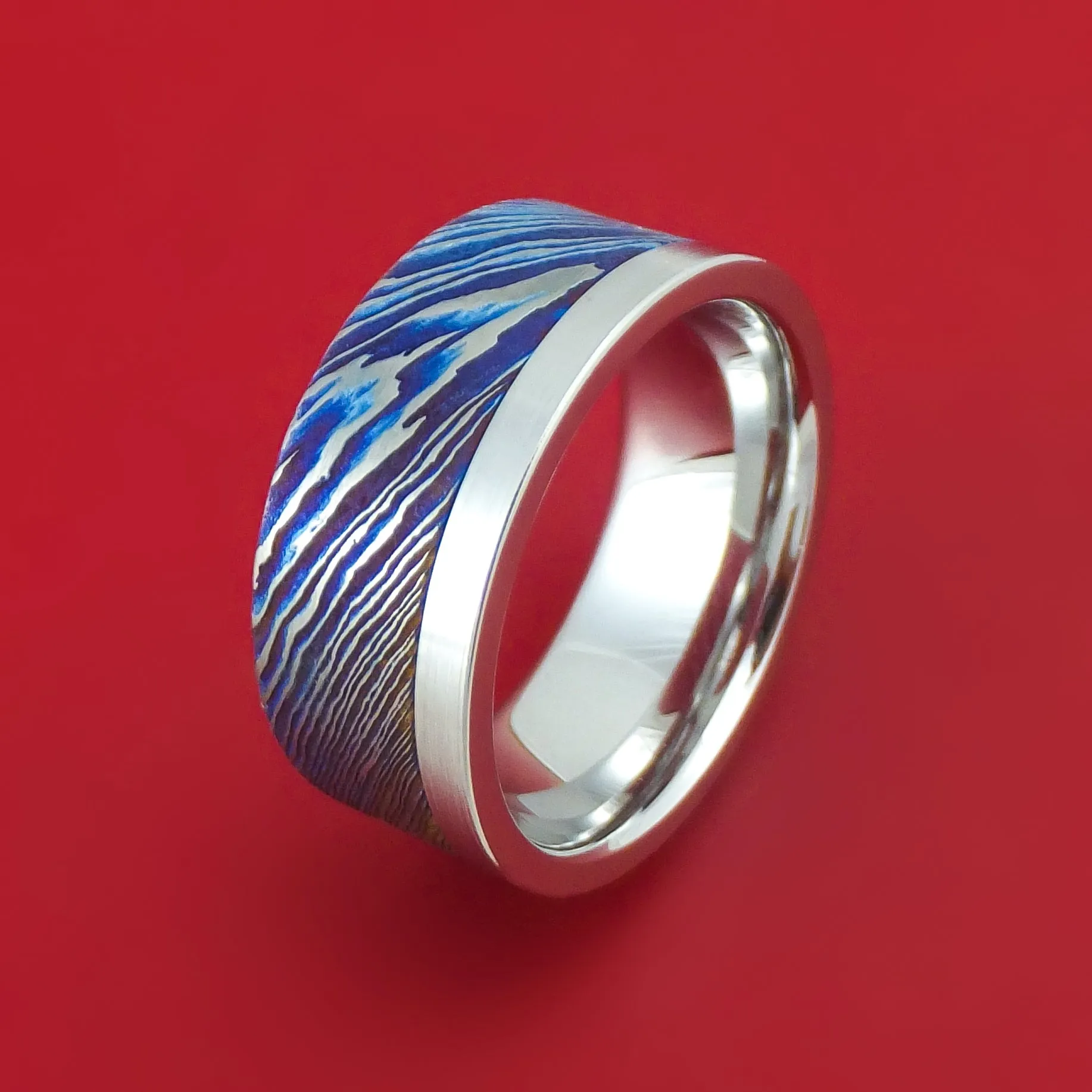 Cobalt Chrome and Kuro-Ti Twisted Titanium Etched and Heat-Treated Ring Custom Made Band