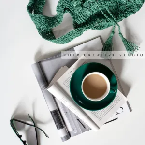 Coffee & Tote on White Background. Styled Stock Image