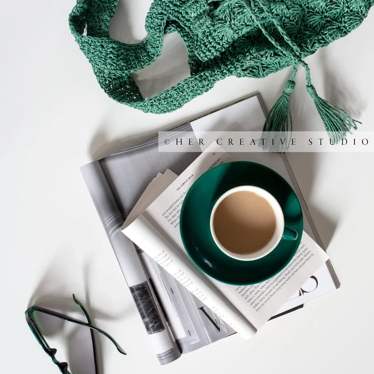Coffee & Tote on White Background. Styled Stock Image