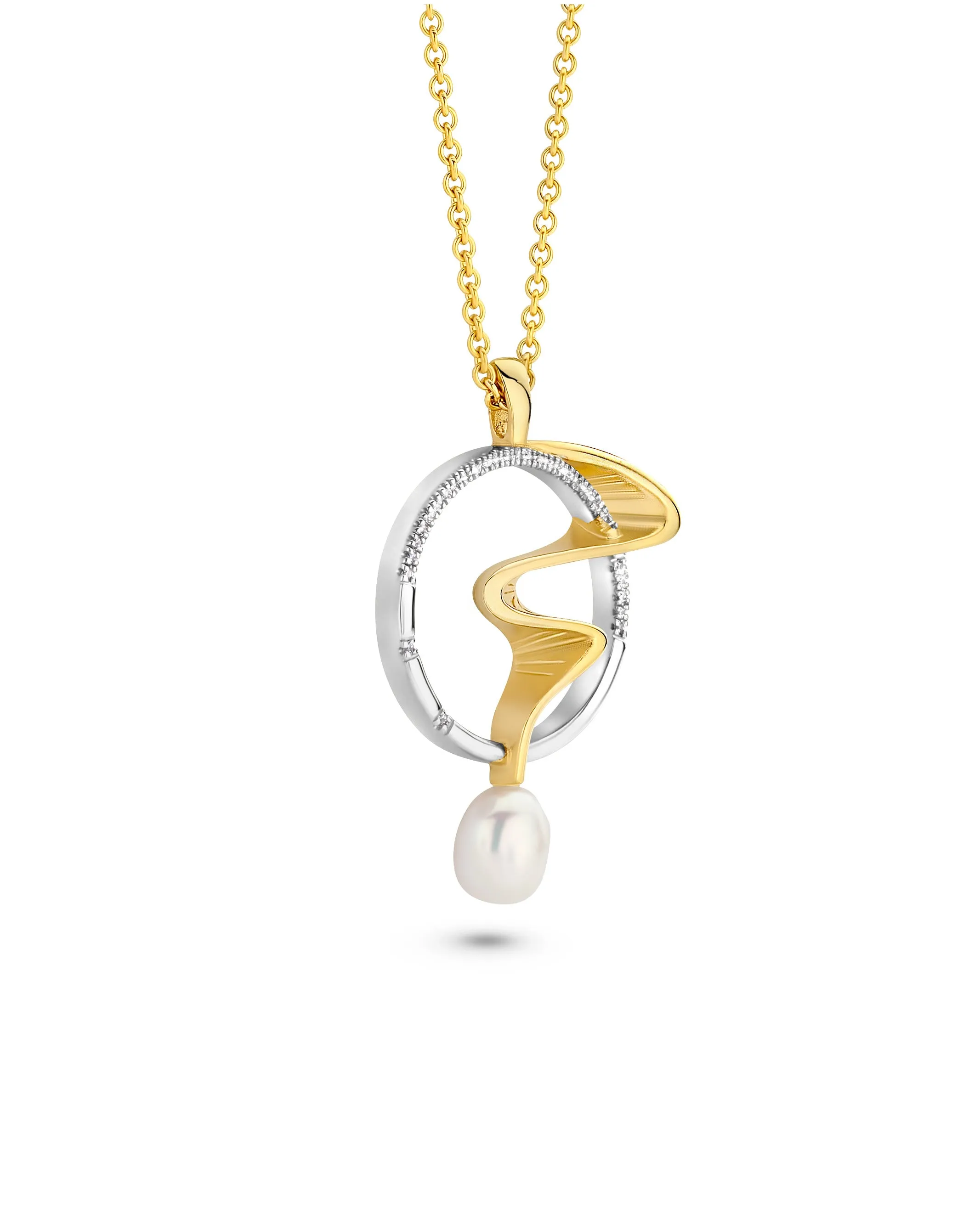 Collier FJF - The Wave, Argent Bicolore, Zircons et Perle (FJF0010033B)