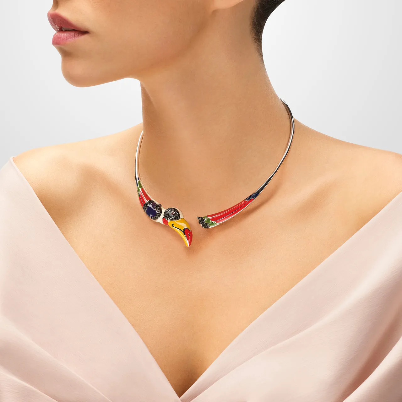 Collier Torque UNASTORIA - Toucan, Argent et Zircons (CL12144)