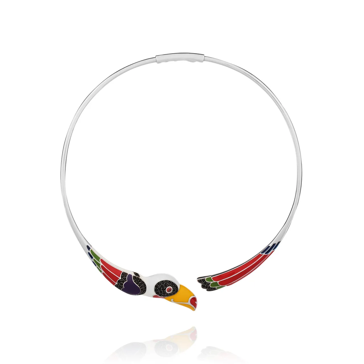 Collier Torque UNASTORIA - Toucan, Argent et Zircons (CL12144)