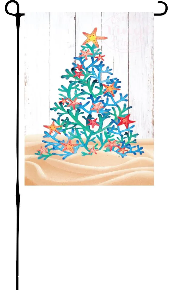 Coral Christmas Tree Garden Flag