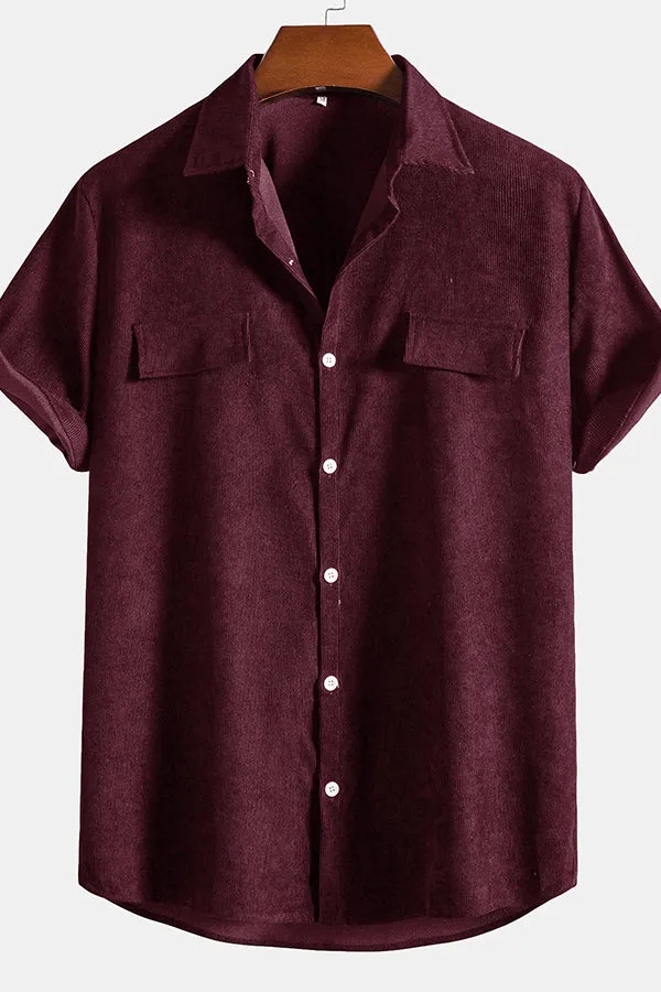 Corduroy Short Sleeve Button Up Shirt