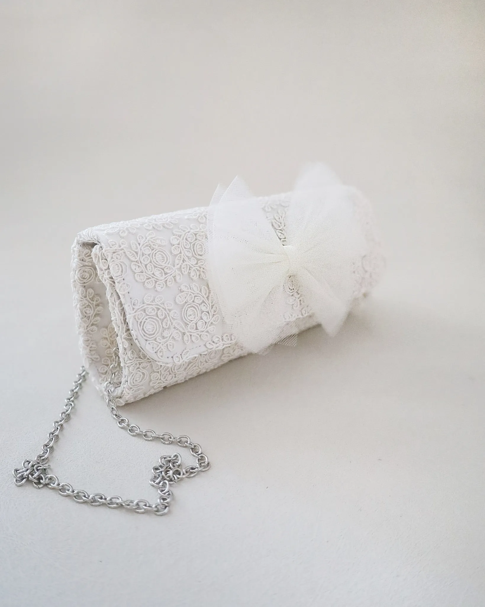 Crochet Wedding Clutch with Tulle Bow