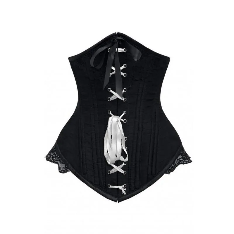 Curran Black Underbust With Black Bow And Lace Detail