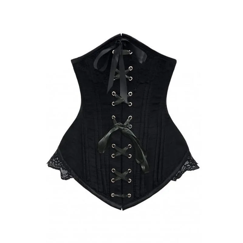 Curran Black Underbust With Black Bow And Lace Detail