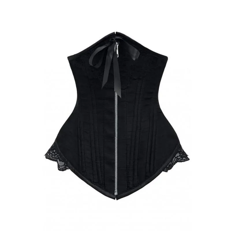 Curran Black Underbust With Black Bow And Lace Detail