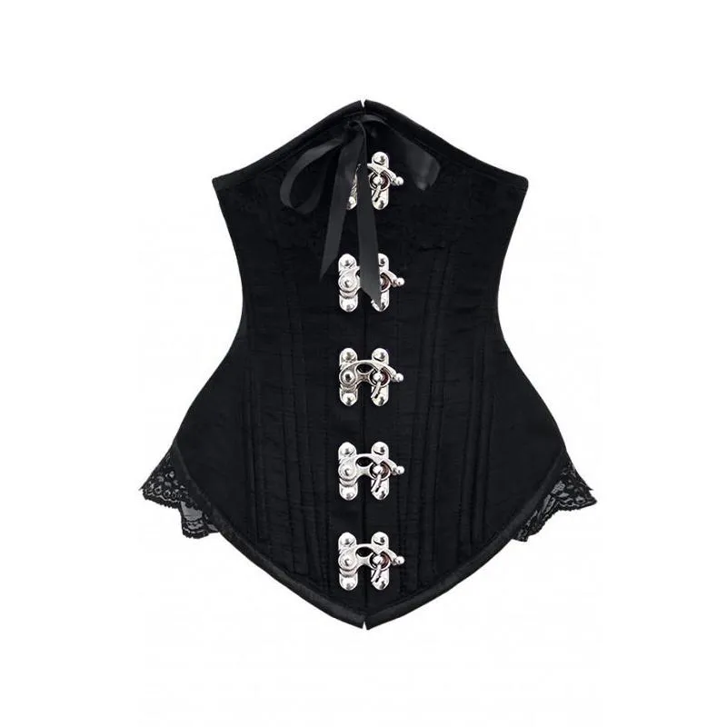 Curran Black Underbust With Black Bow And Lace Detail