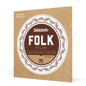 D'Addario EJ32C Folk Nylon Guitar Strings Ball End Silver Wound/Clear Nylon