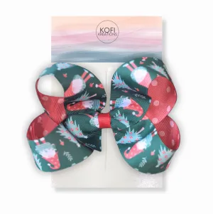 Dark Green Gnome Ribbon Hair Bow