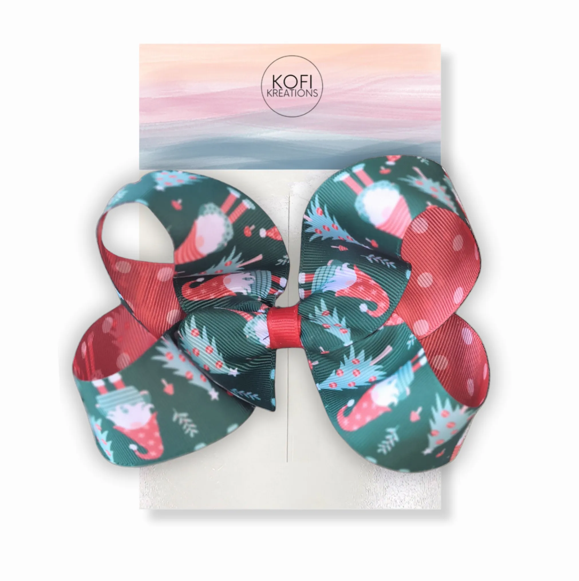 Dark Green Gnome Ribbon Hair Bow
