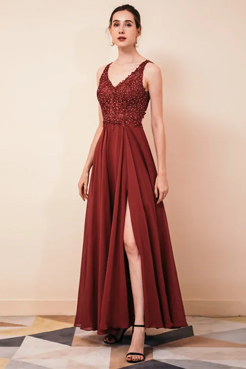 Dark Green V-neck Open-back Sleeveless Lace Evening Dress