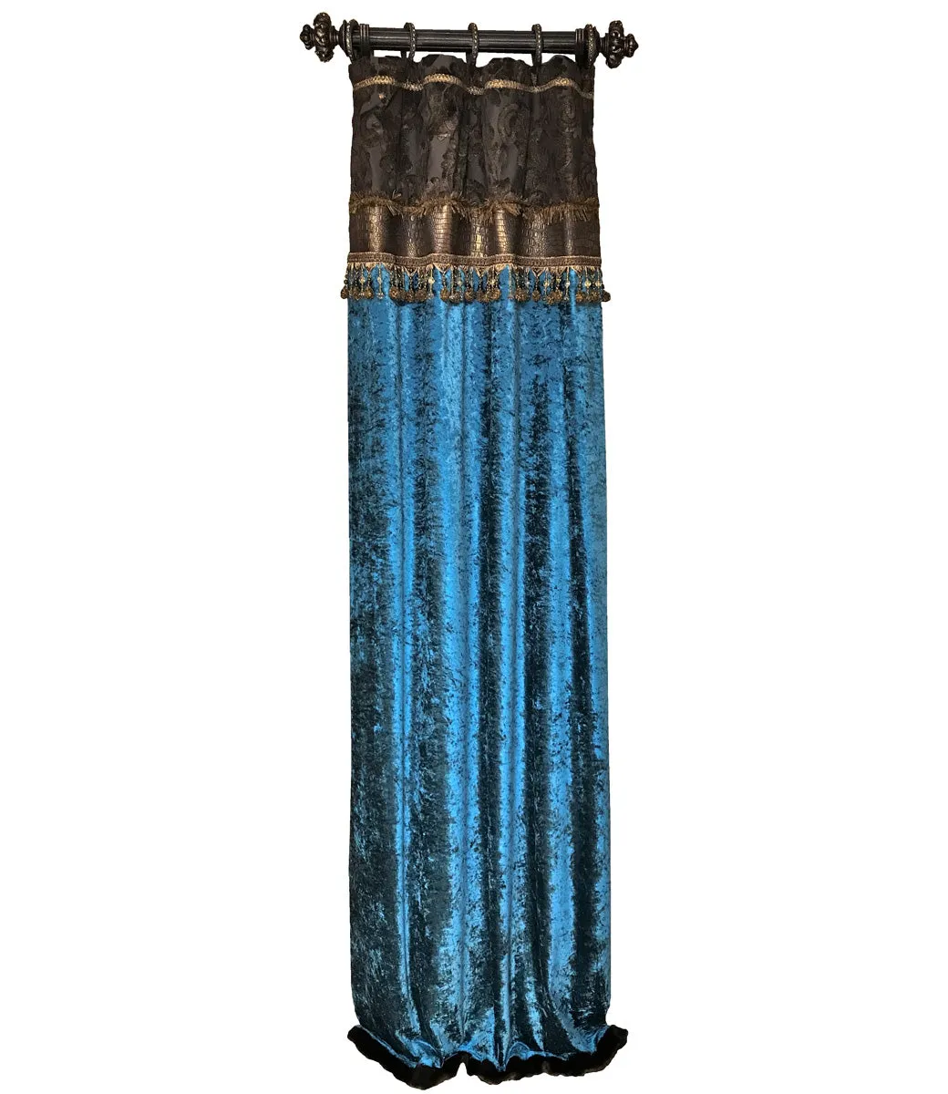 Decorative Curtain Panel Style #7 Chocolate Brown and Turquoise Velvet