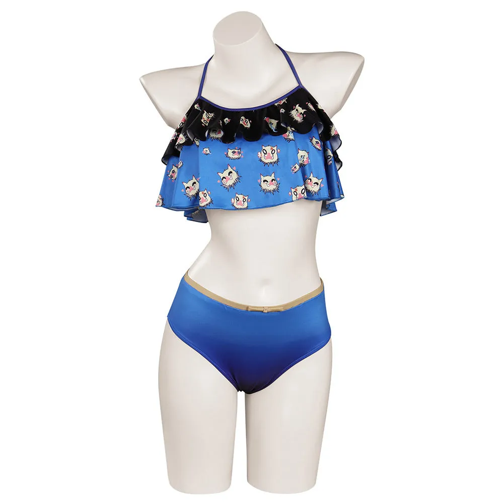 Demon Slayer Hashibira Inosuke Cosplay Costume Sexy Two-pieces Swimsuit Outfits Halloween Carnival Suit