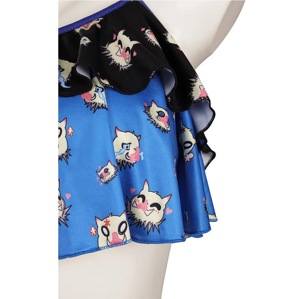 Demon Slayer Hashibira Inosuke Cosplay Costume Sexy Two-pieces Swimsuit Outfits Halloween Carnival Suit