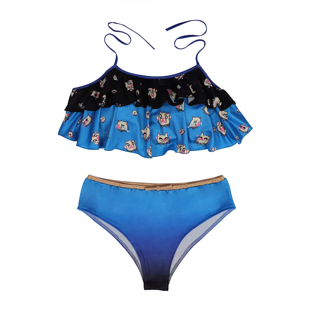 Demon Slayer Hashibira Inosuke Cosplay Costume Sexy Two-pieces Swimsuit Outfits Halloween Carnival Suit