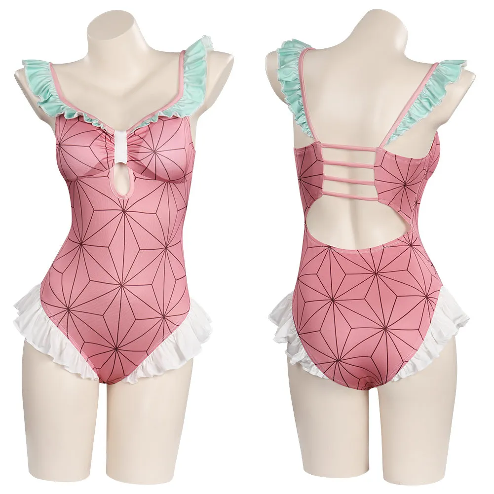 Demon Slayer Kamado Nezuko Bodysuit Swimwear Outfits Cosplay Costume Halloween Carnival Suit