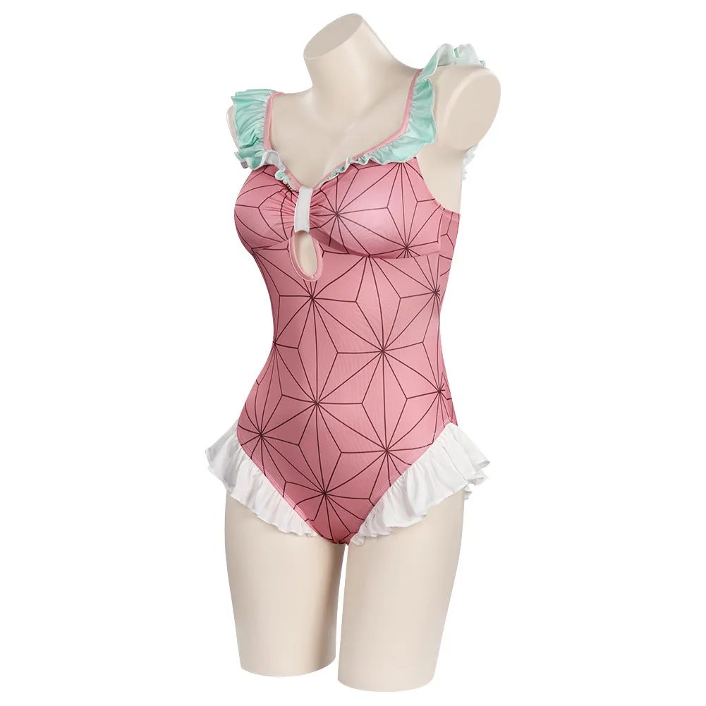 Demon Slayer Kamado Nezuko Bodysuit Swimwear Outfits Cosplay Costume Halloween Carnival Suit