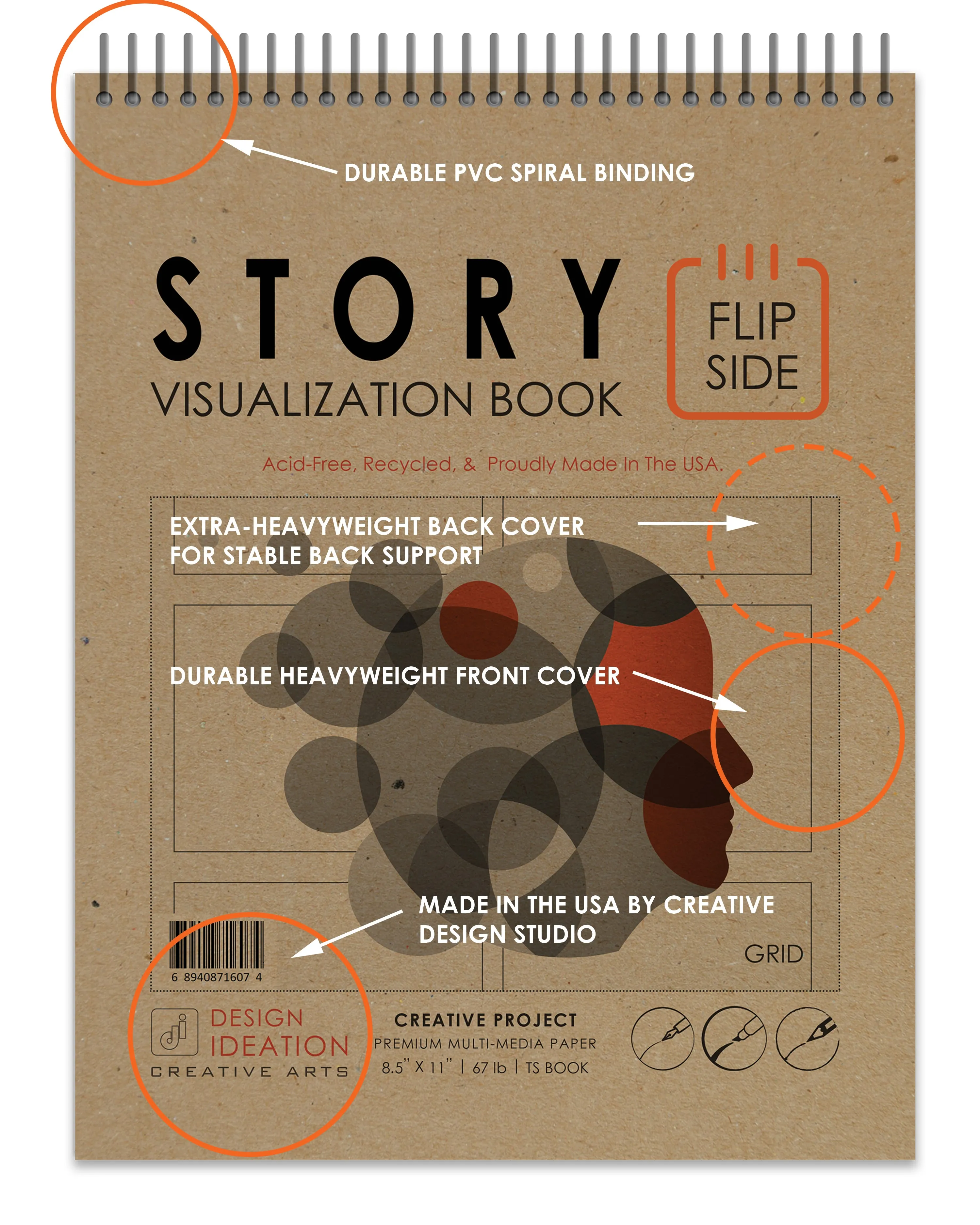 Design Ideation STORY. Spiral Bound Sketchbook. Top Spine. Multi-Media. (8.5" x 11") SB-50100-TS