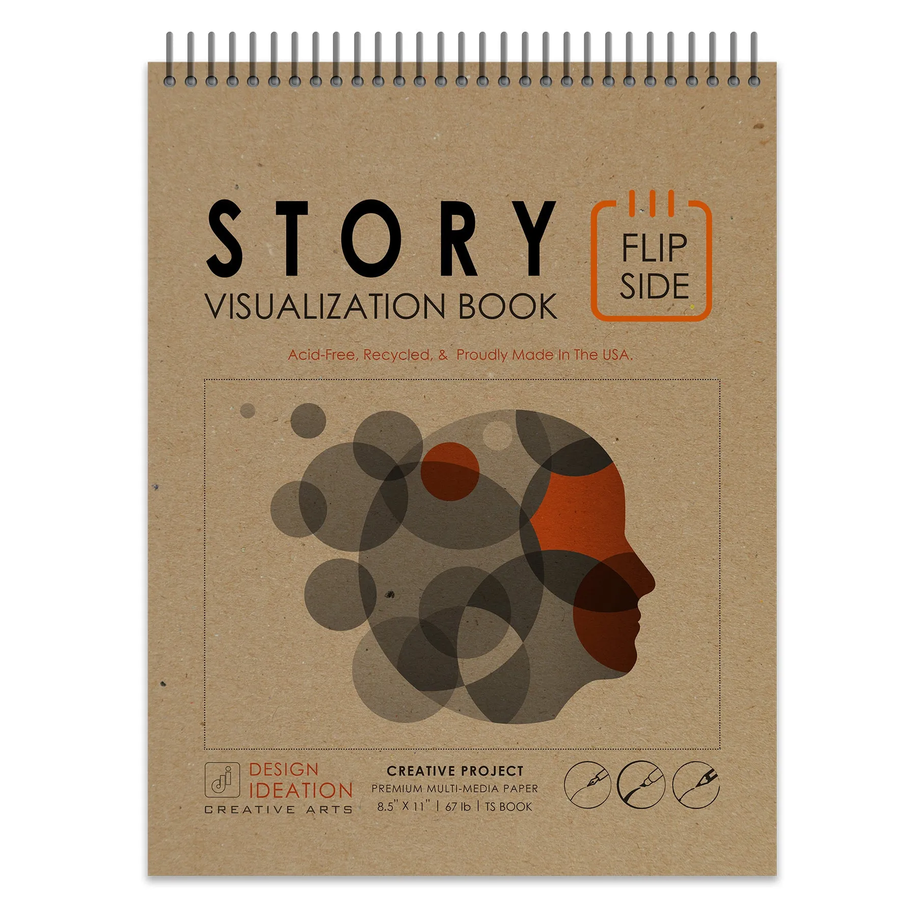 Design Ideation STORY. Spiral Bound Sketchbook. Top Spine. Multi-Media. (8.5" x 11") SB-50100-TS