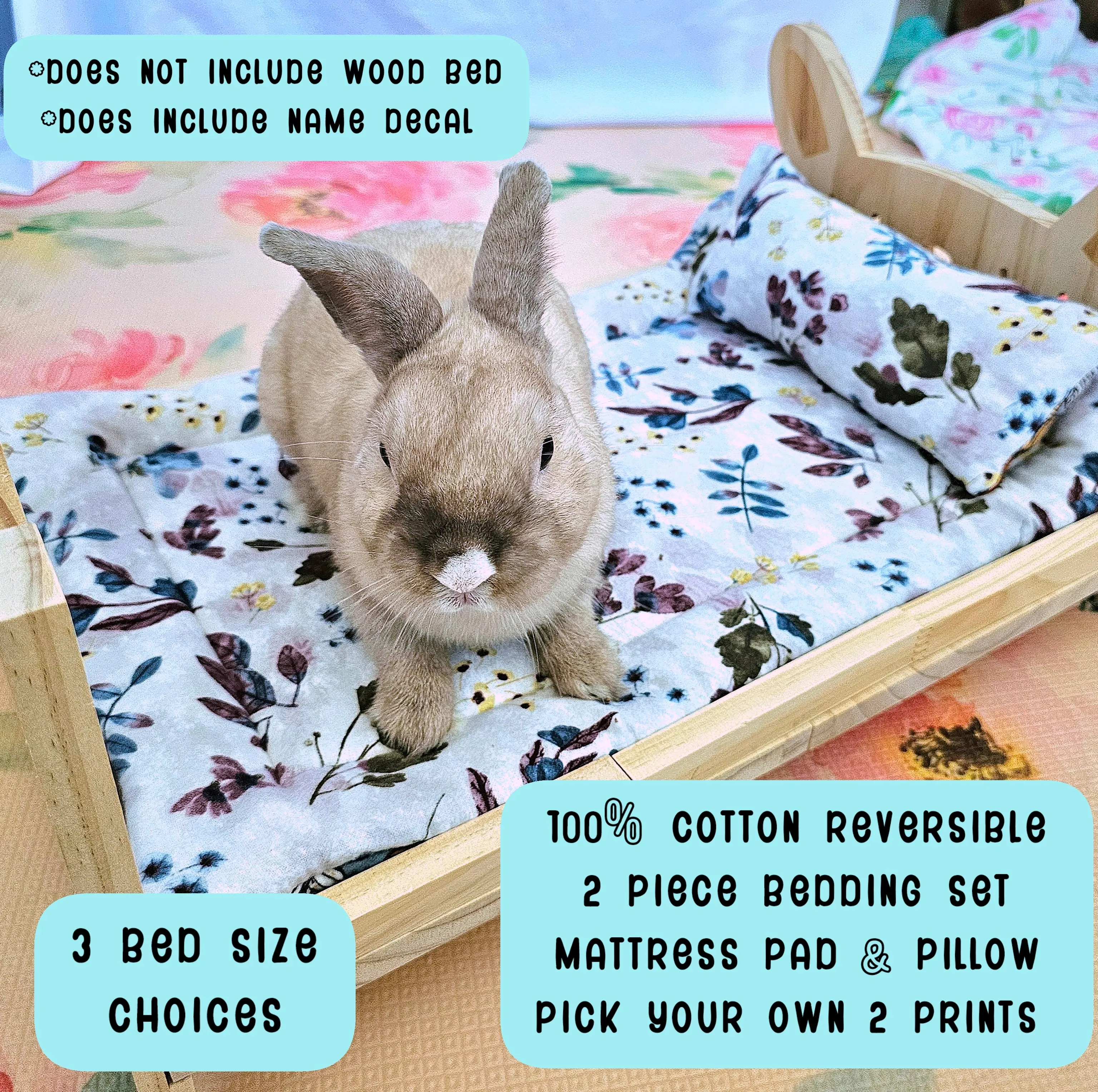 Design Your Own 100% Cotton Bunny Bedding Set for Wood Bunny Beds