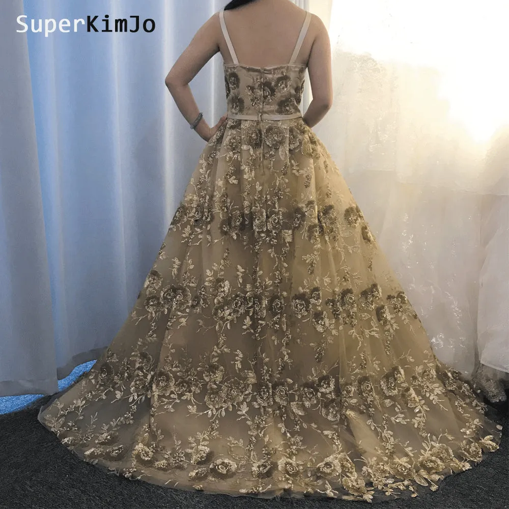 detachable skirt evening dresses long gold sequin elegant appliqué evening gown 2020 vestido de Longo