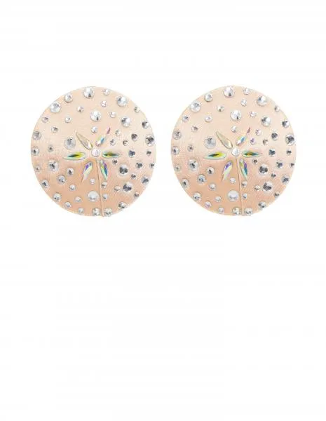 Diamante Satin Classic Pastie - Silver/Vintage Peach