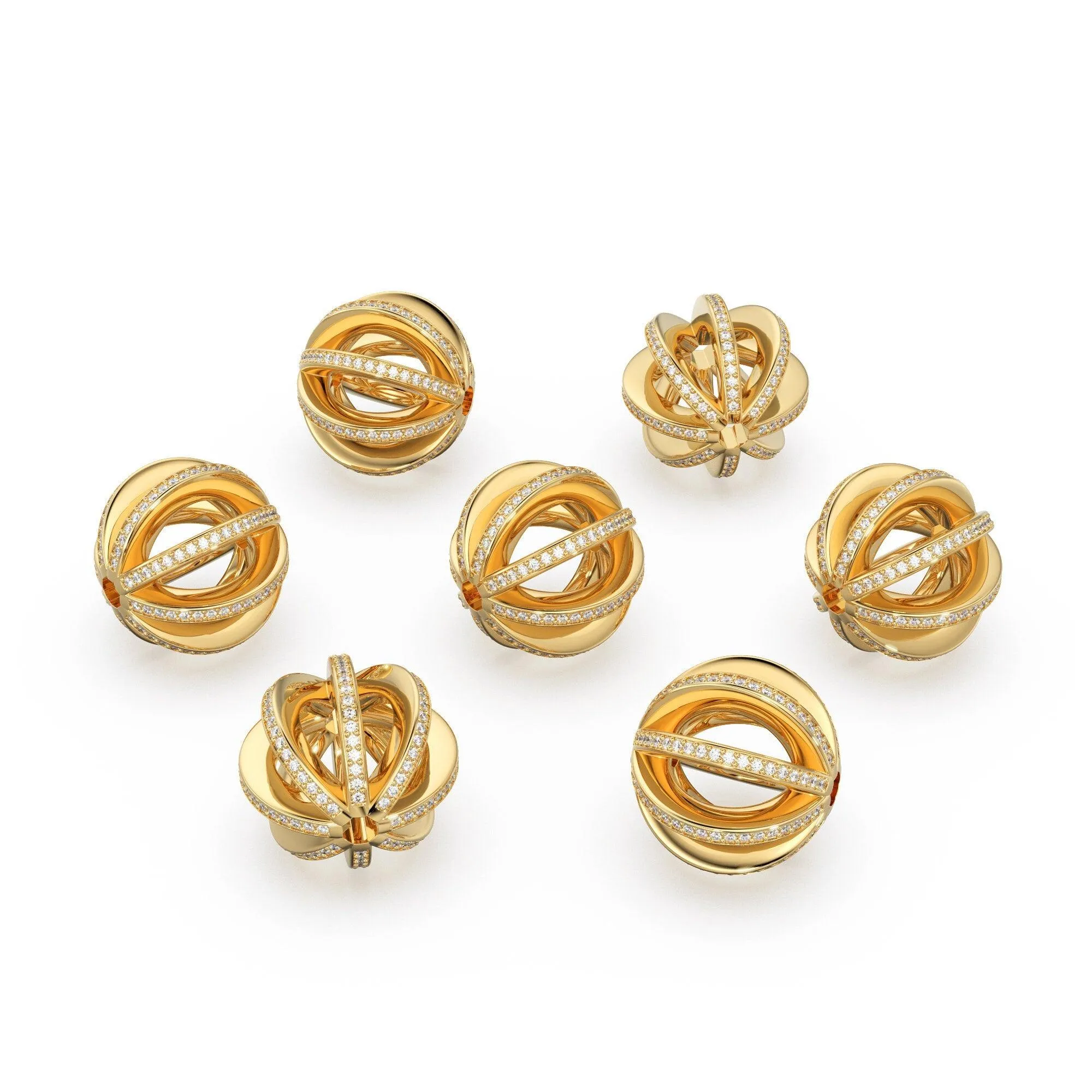 Diamond Pave Setting Hollow Bead / 14k 18k Solid Gold Real Diamond Beads / Diamond Gold Spacer / Handmade Skeleton Diamond 18mm Beads