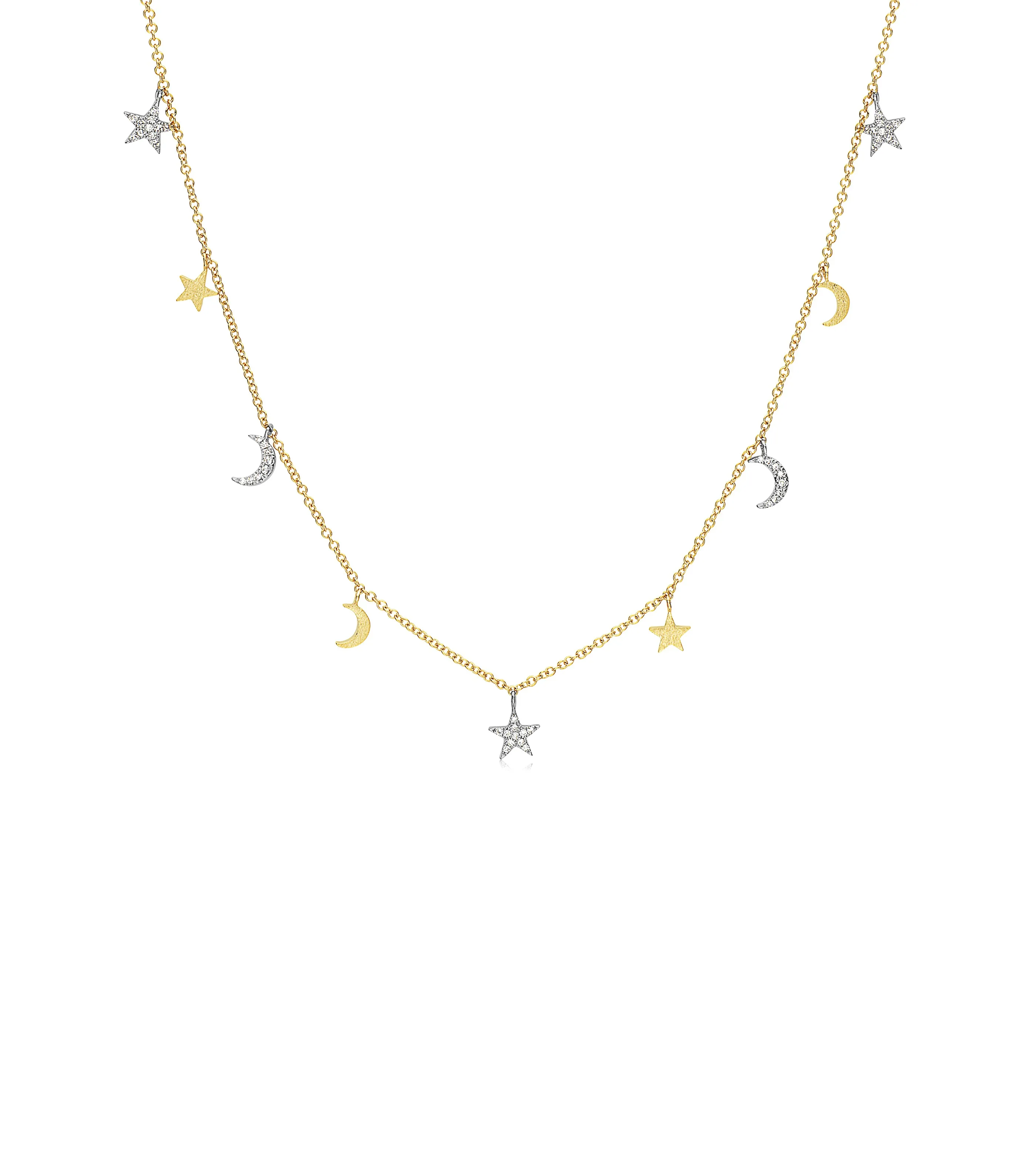 Diamond Star-Moon Charm Long Necklace