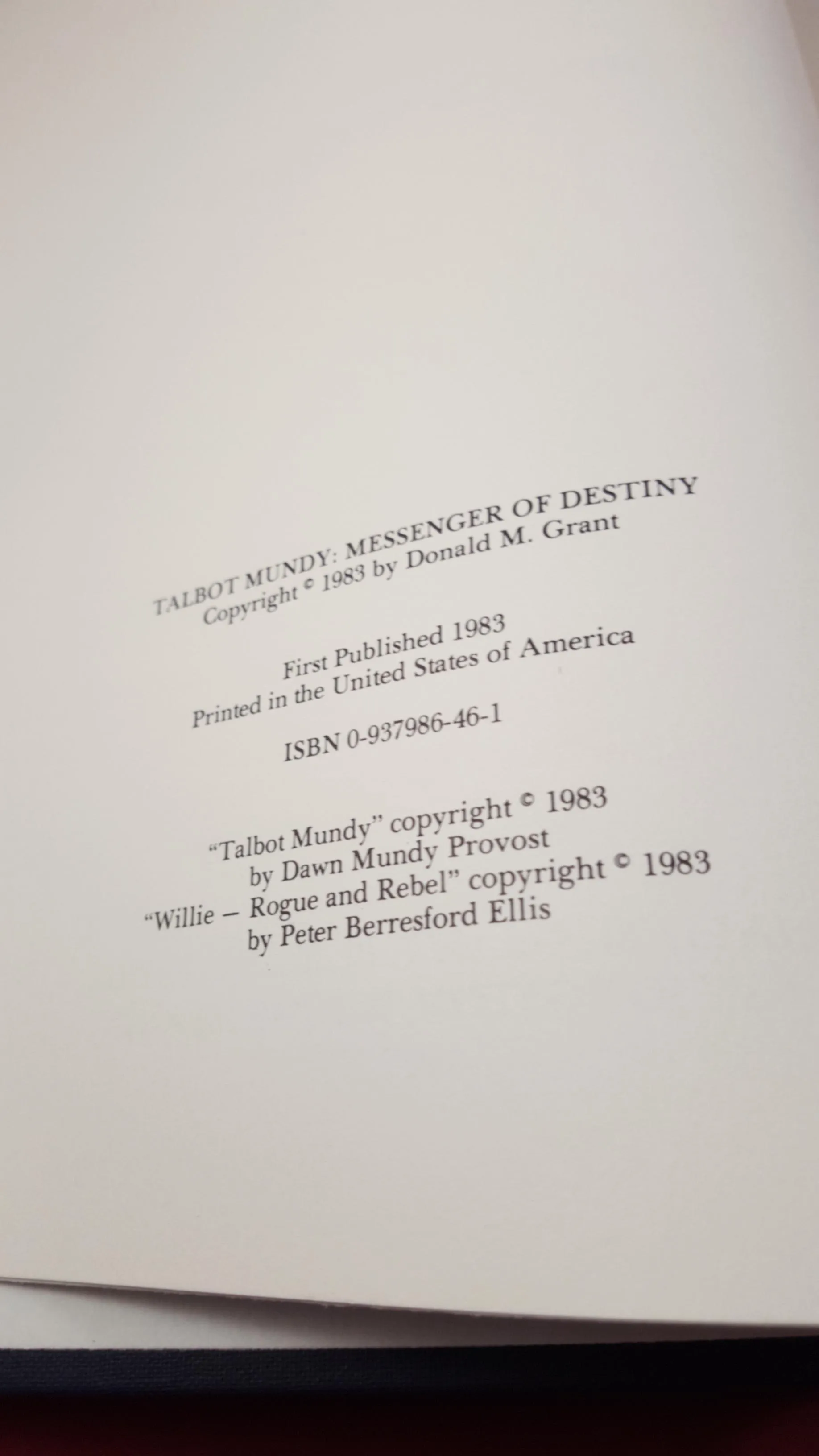 Donald M Grant -Talbot Mundy: Messenger of Destiny, 1983, Signed, Inscribed, 1st Edition