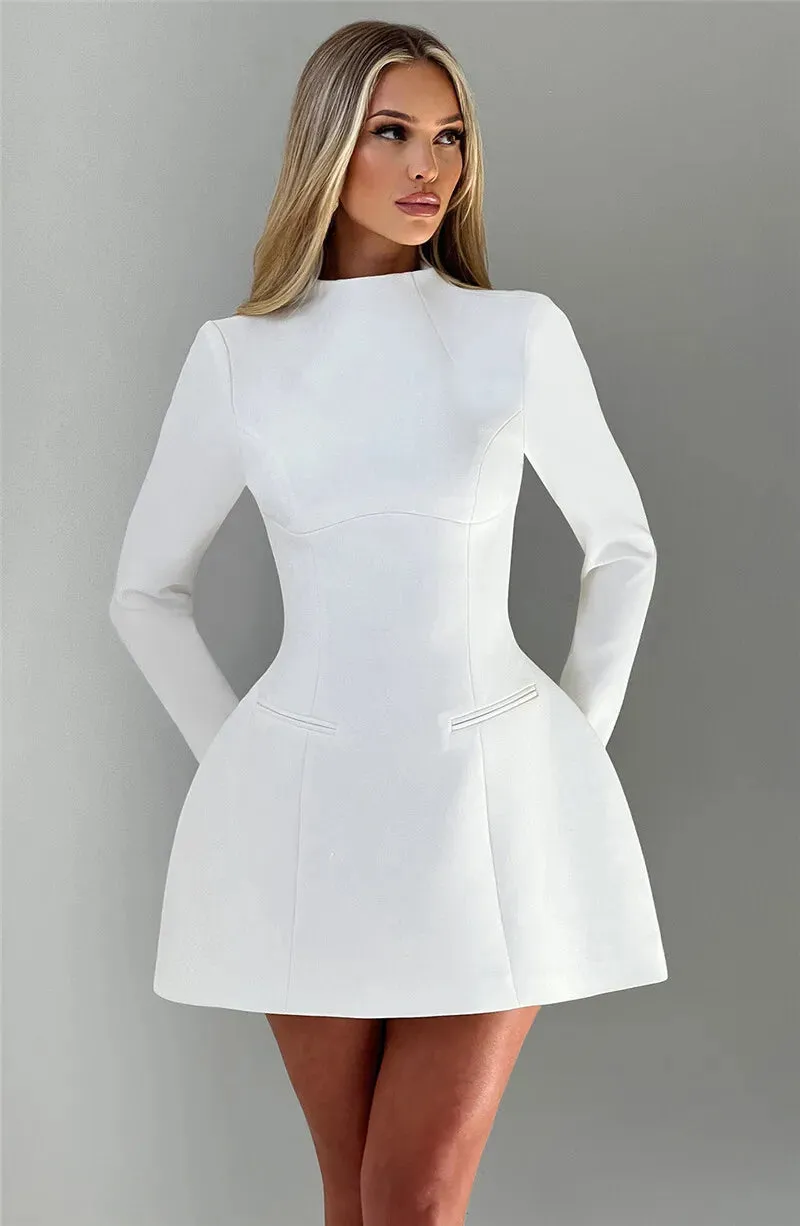 Elegant Long-Sleeve Backless Black Mini Dress for Chic Occasions