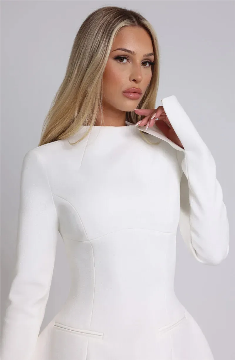 Elegant Long-Sleeve Backless Black Mini Dress for Chic Occasions