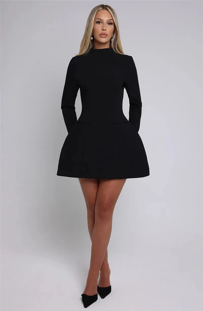 Elegant Long-Sleeve Backless Black Mini Dress for Chic Occasions