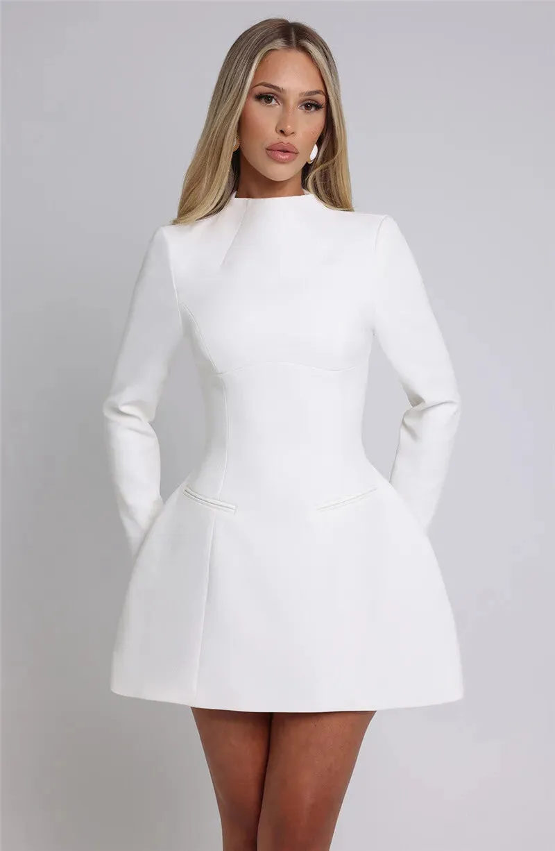 Elegant Long-Sleeve Backless Black Mini Dress for Chic Occasions