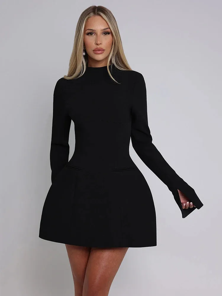 Elegant Long-Sleeve Backless Black Mini Dress for Chic Occasions