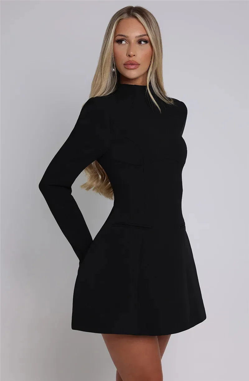 Elegant Long-Sleeve Backless Black Mini Dress for Chic Occasions