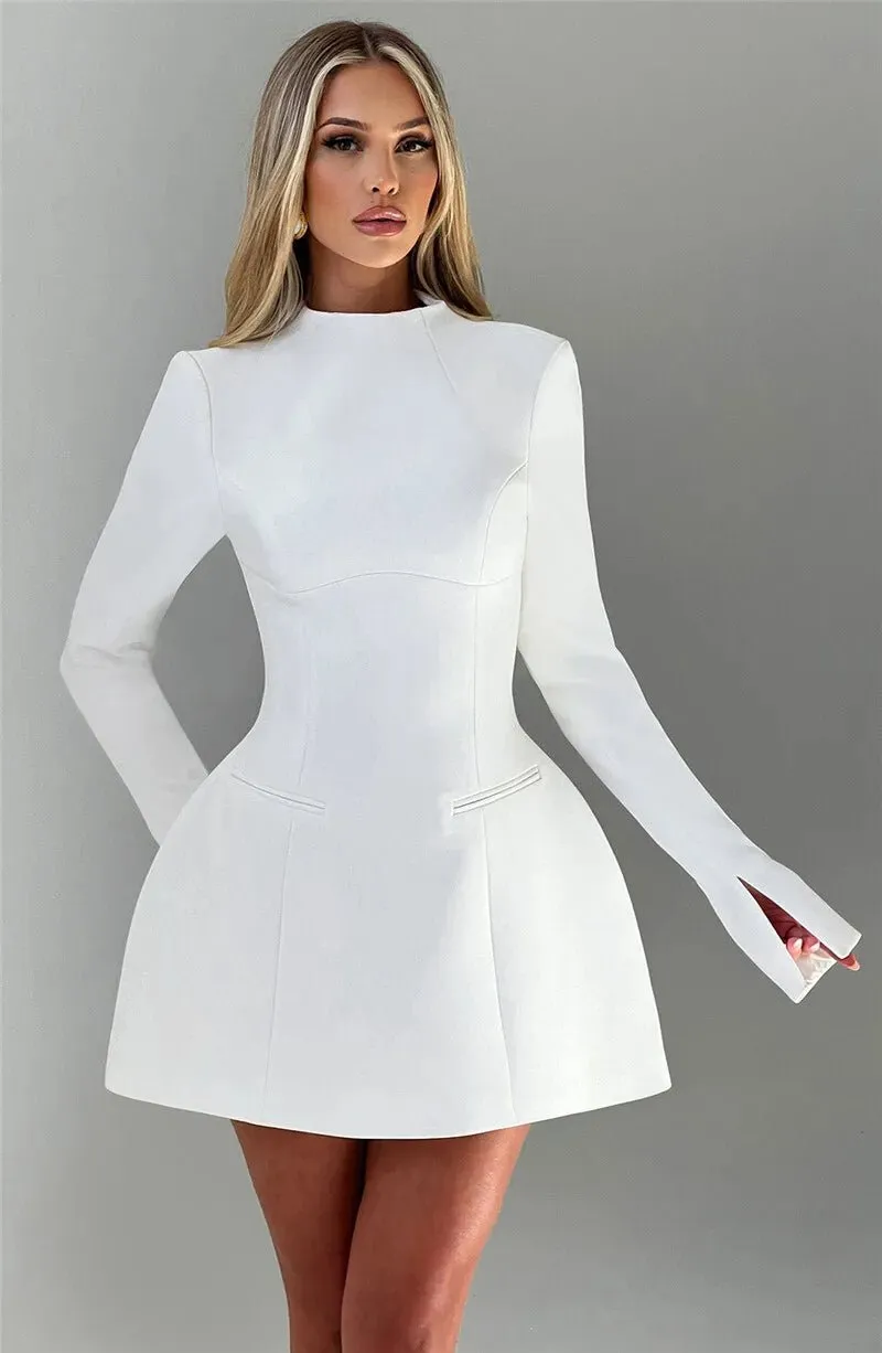 Elegant Long-Sleeve Backless Black Mini Dress for Chic Occasions