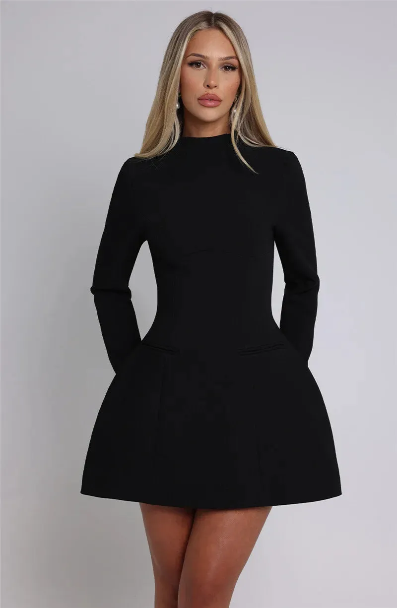 Elegant Long-Sleeve Backless Black Mini Dress for Chic Occasions