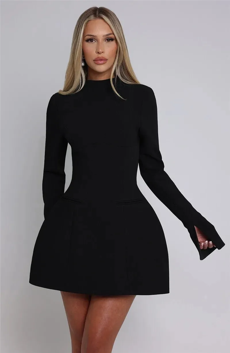 Elegant Long-Sleeve Backless Black Mini Dress for Chic Occasions