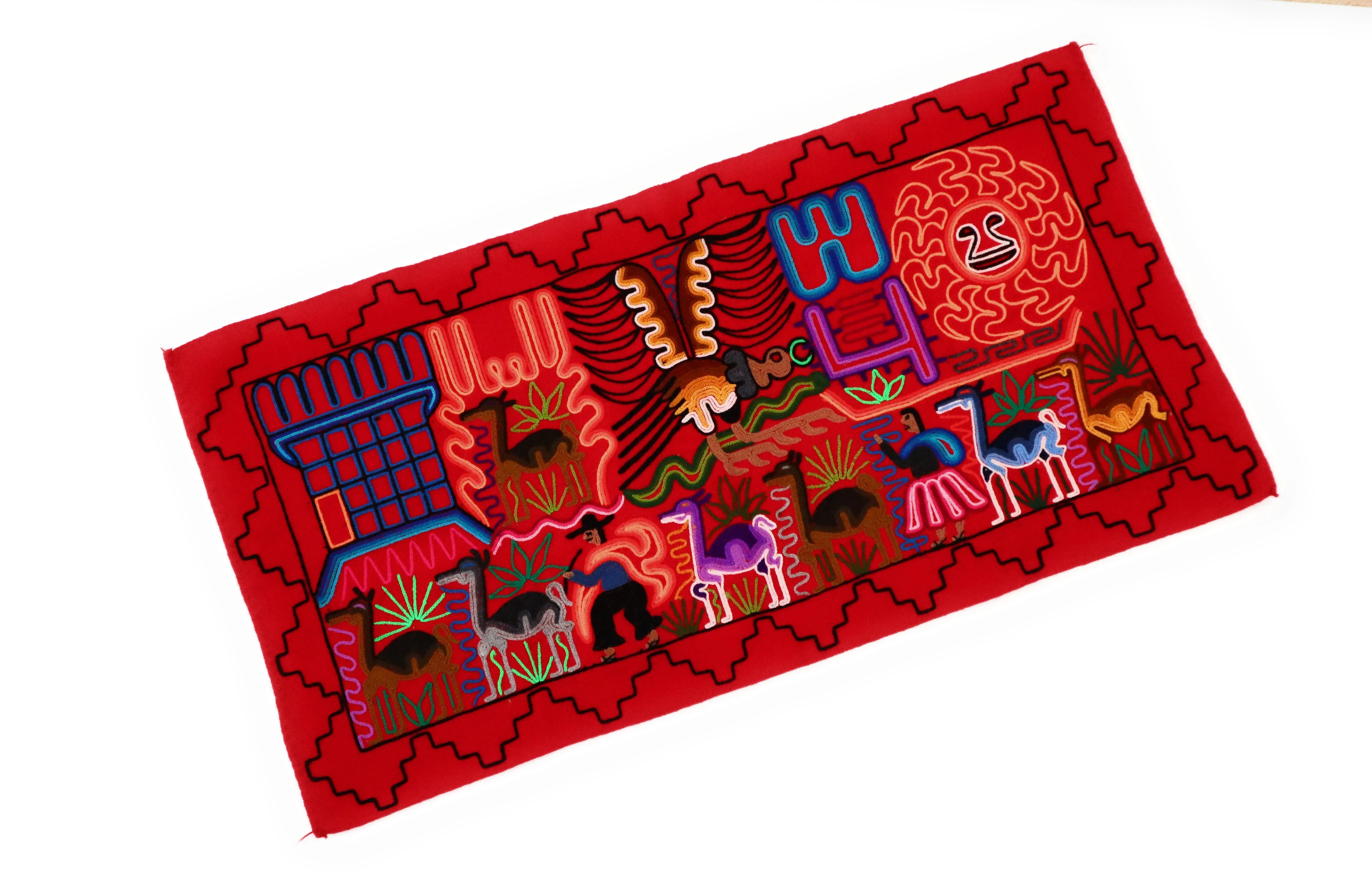 Embroidered Wool Tapestry. Decorative Artwork. Wall Hanging. Countrylife 42.25"L X 21.5" W. Red