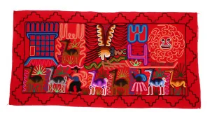 Embroidered Wool Tapestry. Decorative Artwork. Wall Hanging. Countrylife 42.25"L X 21.5" W. Red