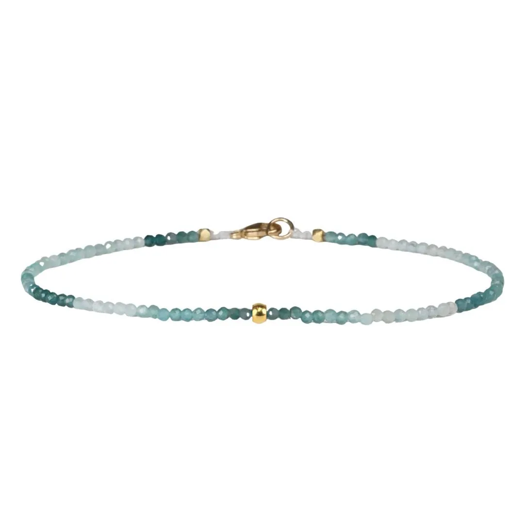 Faceted Grandidierite Beaded Bracelet with 18K High Polish Round Bead
