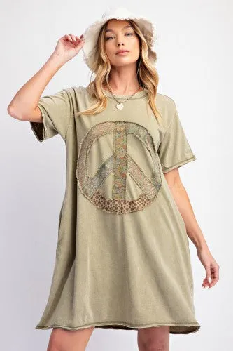 Faded Olive Peace Patchwork Jersey Dress