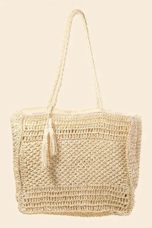 Fame Straw Knit Tote Bag