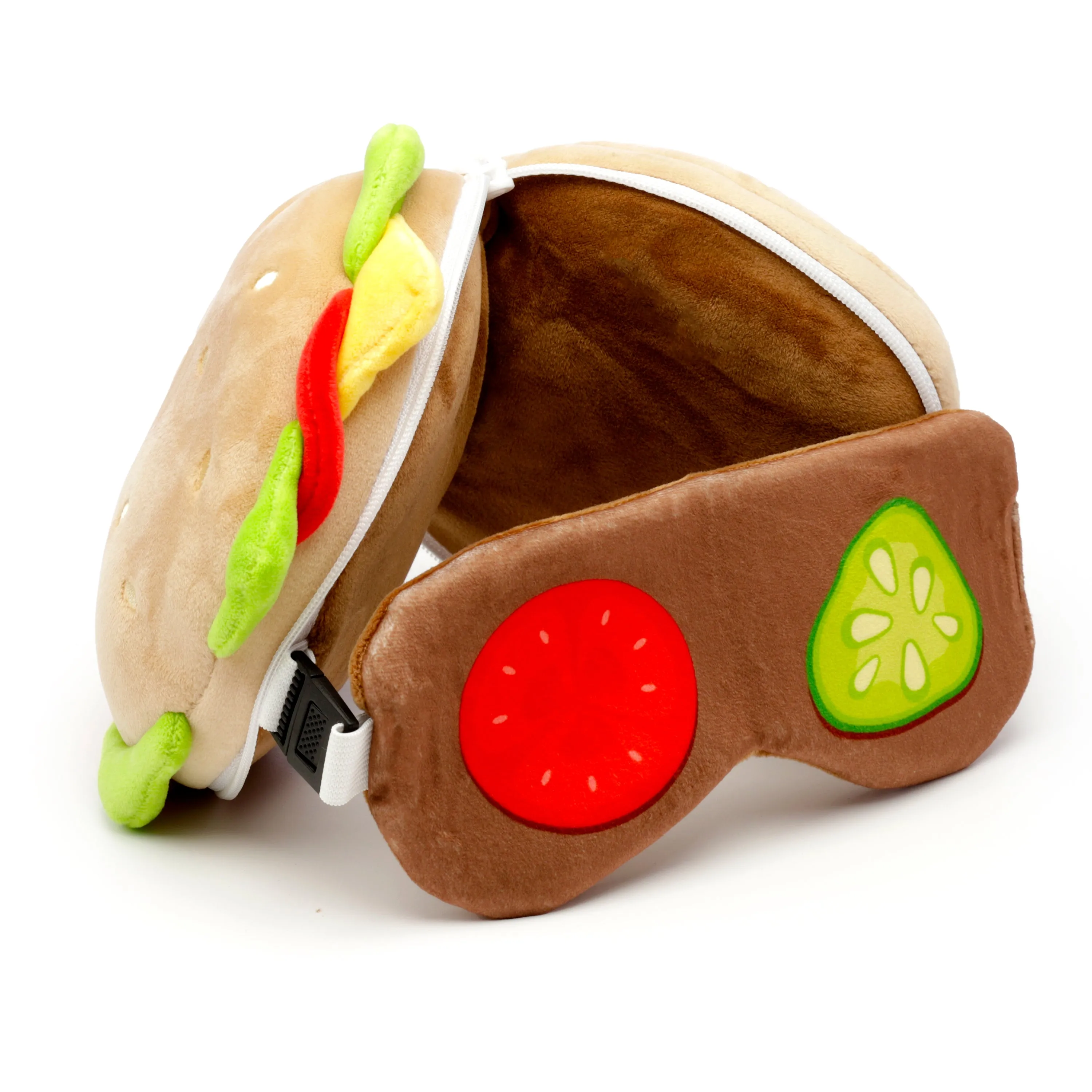 Fast Food Burger Relaxeazzz Plush Round Travel Pillow & Eye Mask Set