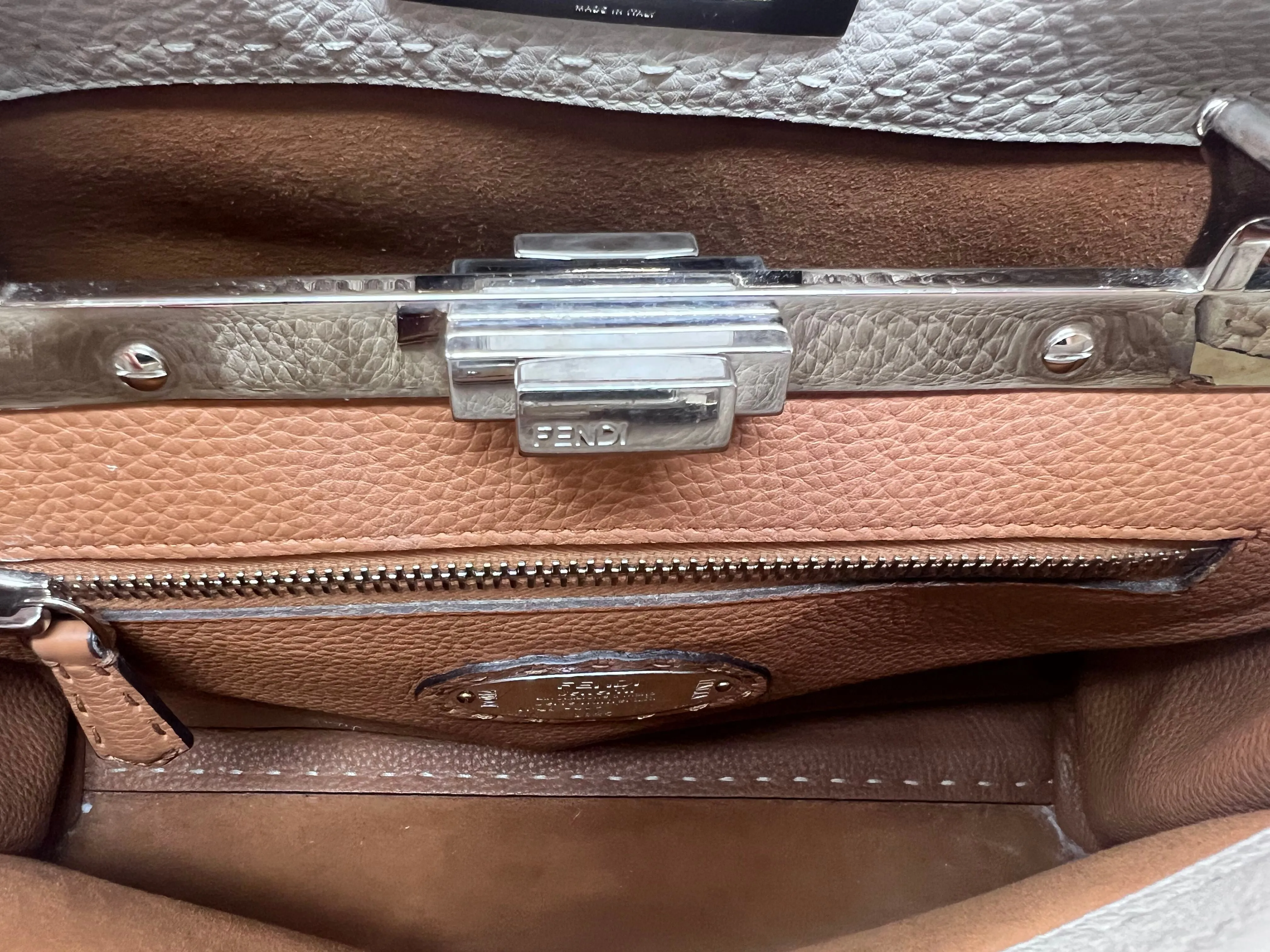 Fendi Bone 'Peekaboo' MD Hand Stitched Selleria Tri-Color Bag W/Strap