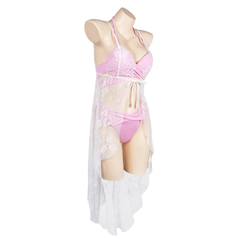 Final Fantasy VII Aerith Gainsborough Original Pink Bikini Swimsuit Swimwear Cosplay Costume Outfits