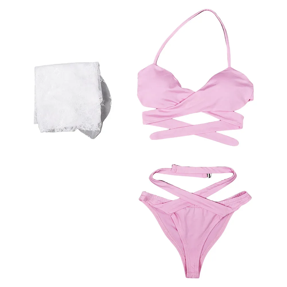 Final Fantasy VII Aerith Gainsborough Original Pink Bikini Swimsuit Swimwear Cosplay Costume Outfits